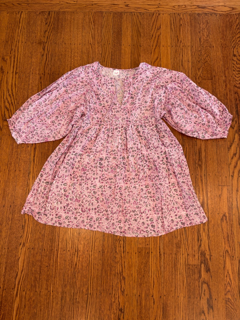 3 for $20 Cheeni Pink Floral Oversized Tie-Neck‎ Blouse - small